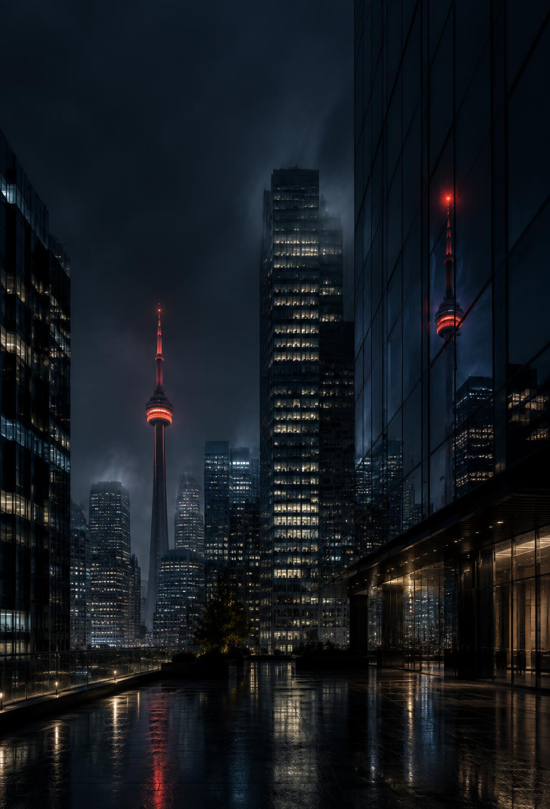 Toronto financial district at night